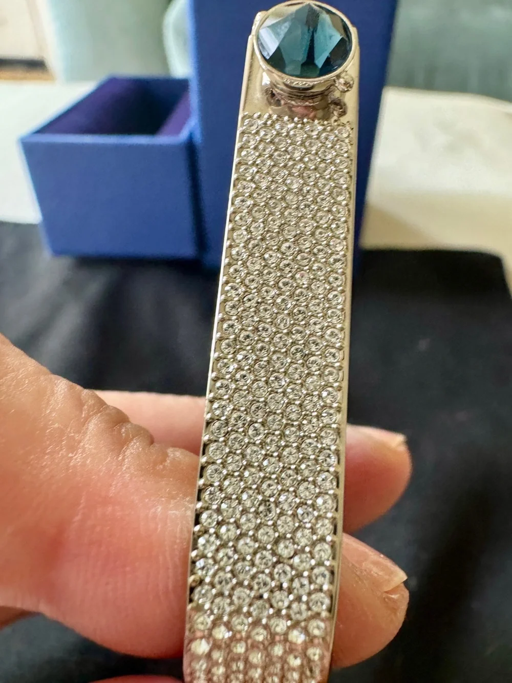 Swarovski Pavé Crystal Bangle with Blue Crystal Accent